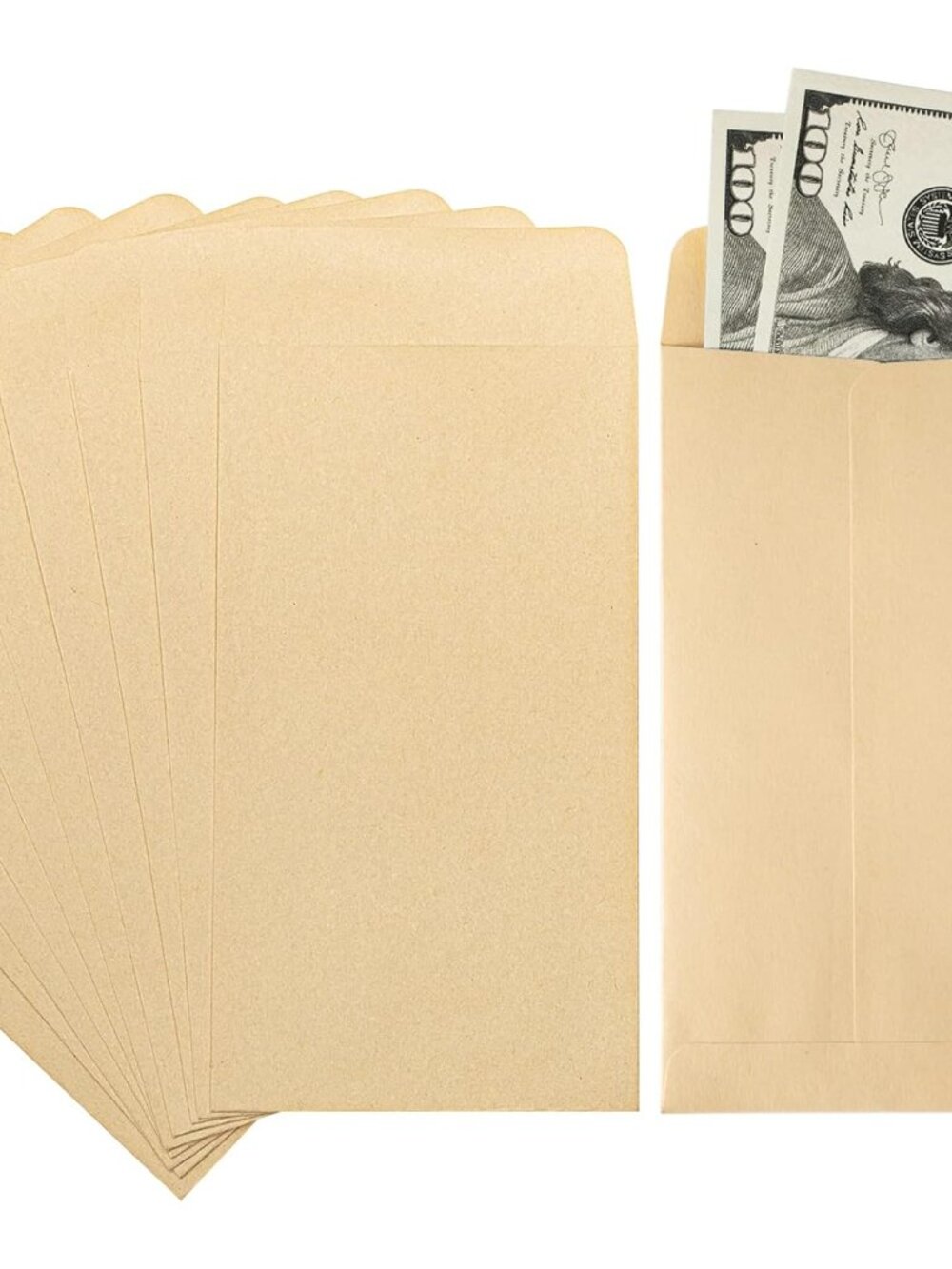 Brown Cash Envelopes 3-1/2 x 6-1/2 for Money Budgeting 100 Pack